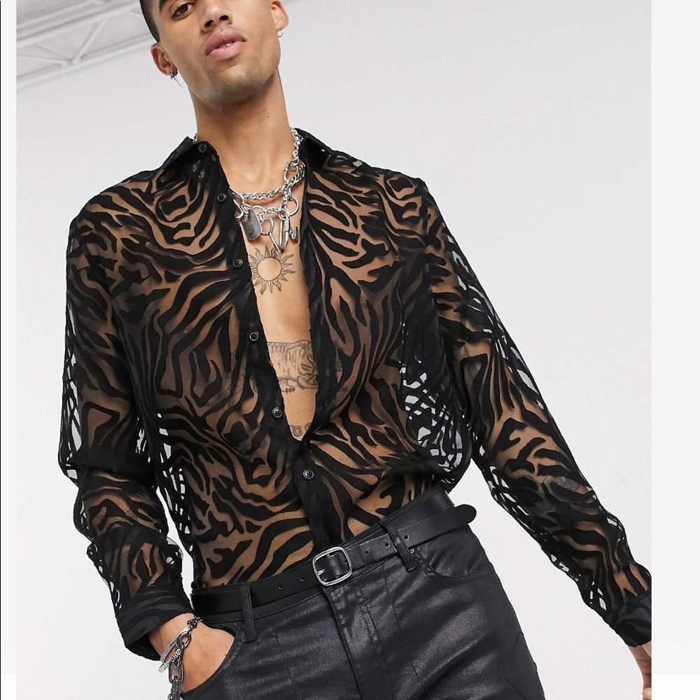 Animal burn out mesh shirt Men S